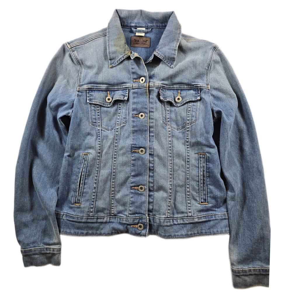 Levi's Denim Trucker Jacket Womens‎ Large Blue Jean Stretch Classic Trucker